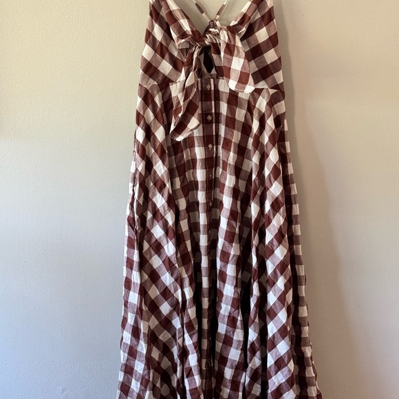 Free people via gingham plaid dress nwt large brown cotton boho festival - Picture 7 of 9
